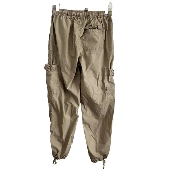 Khaki Cargo Pants Drawstring Waist Elastic Cuffs Adjustable Fit 5 Pockets - Picture 2 of 6